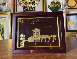 Tranh Quà Tặng Chợ Bến Thành Dát Vàng 24k