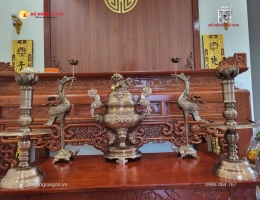 Bộ Lư Đồng Đỏ Cao 61cm – Tôn Nghiêm Không Gian Thờ Cúng, Chiêu Tài Đón Lộc